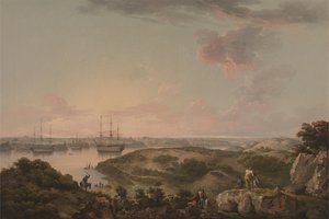 Port Mahon, Minorque avec des navires de guerre britanniques au mouillage - John Thomas Serres